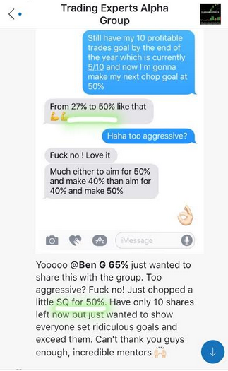 Our Alpha Member Zach with his first 50% gain!